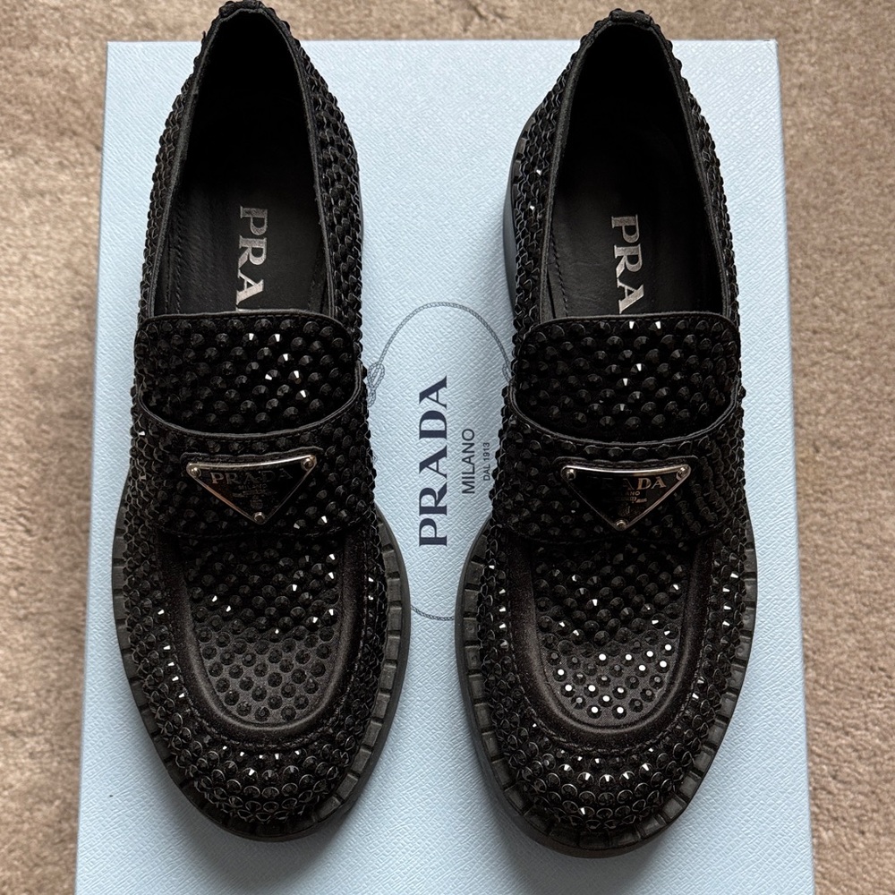Prada black crystal loafers for women - Picture 2 of 6